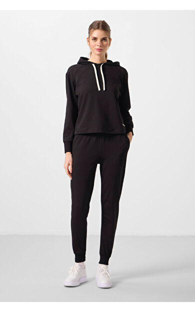 TommyLife Siyah Kapüşonlu Oversize Kadın Eşofman Takım - 95336