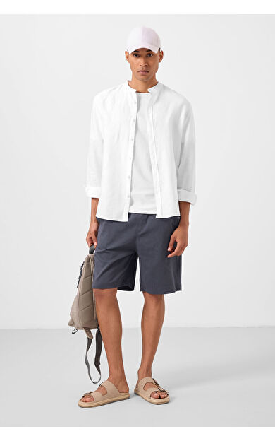 TommyLife Gri Standart Fit Dokuma Hafif Esnek Chino Erkek Şort - 81291