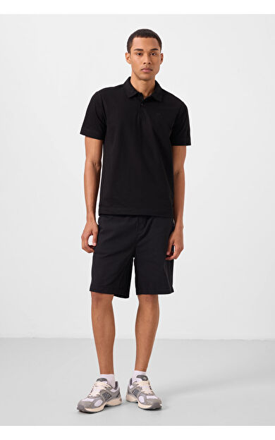 TommyLife Siyah Standart Fit Dokuma Hafif Esnek Chino Erkek Şort - 81293