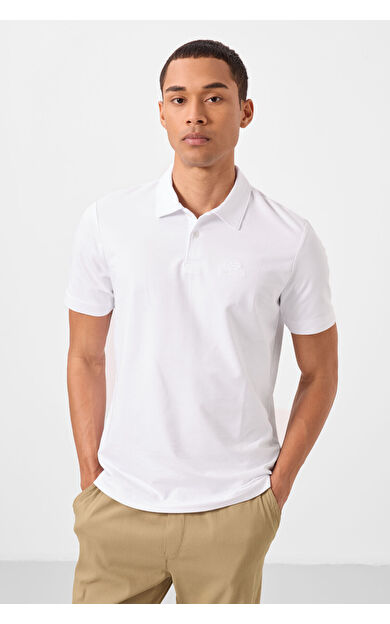 TommyLife Beyaz Standart Kalıp Basic Polo Yaka Erkek T-Shirt - 87748