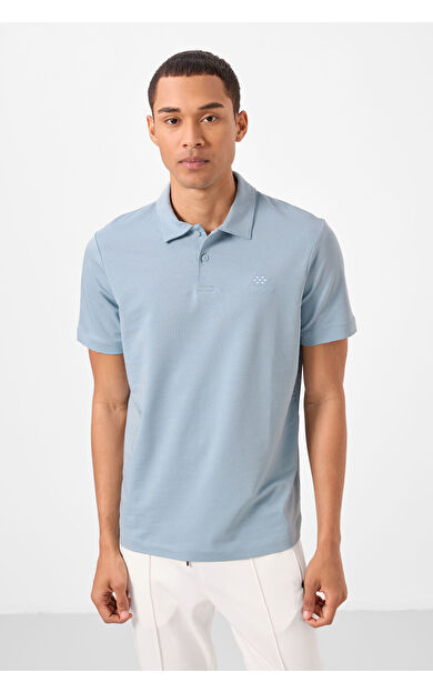 TommyLife Buz Mavi Standart Kalıp Basic Polo Yaka Erkek T-Shirt - 87748