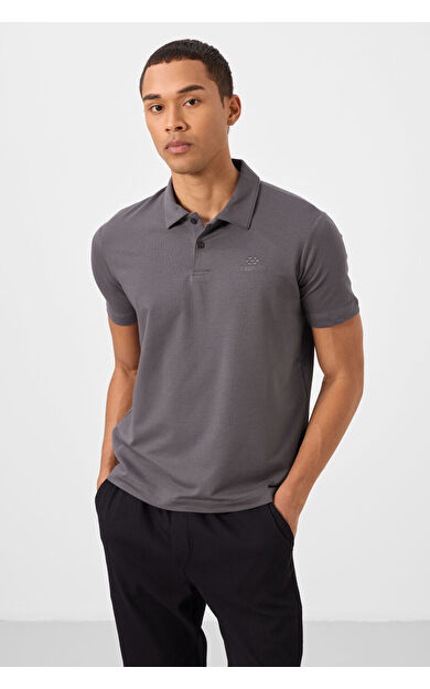 TommyLife Koyu Gri Standart Kalıp Basic Polo Yaka Erkek T-Shirt - 87748