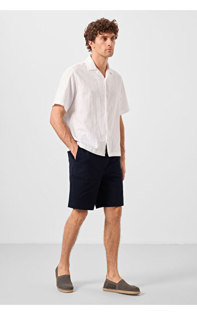 TommyLife Lacivert Standart Fit Dokuma Hafif Esnek Chino Erkek Şort - 81289