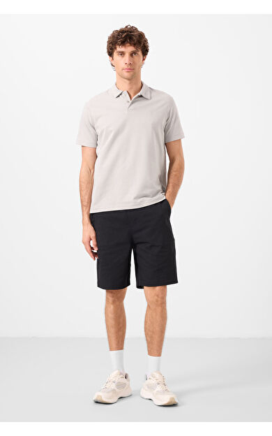 TommyLife Siyah Standart Fit Dokuma Hafif Esnek Chino Erkek Şort - 81291