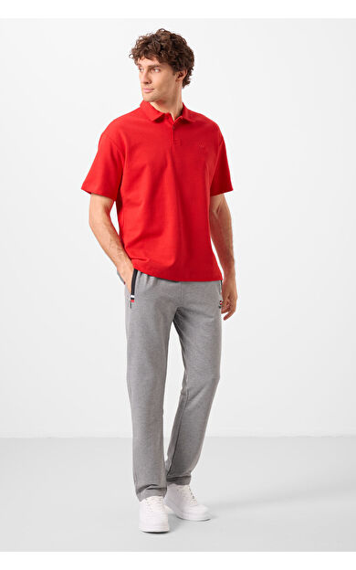 TommyLife Gri Melanj - Siyah Fermuar Cepli Dar Kalıp Klasik Paça Erkek Eşofman Alt - 84649