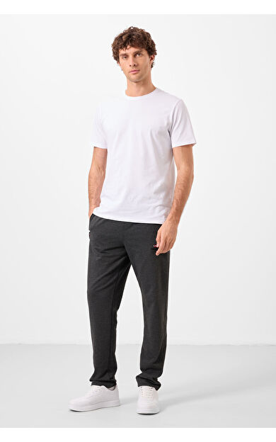 TommyLife Antrasit Melanj - Siyah Fermuar Cepli Dar Kalıp Klasik Paça Erkek Eşofman Alt - 84649