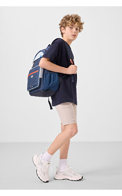 TommyLife Lacivert-Taş Pamuklu Oversize Fit Dokuma Hafif Esnek Chino Erkek Çocuk Şort Takım - 11278