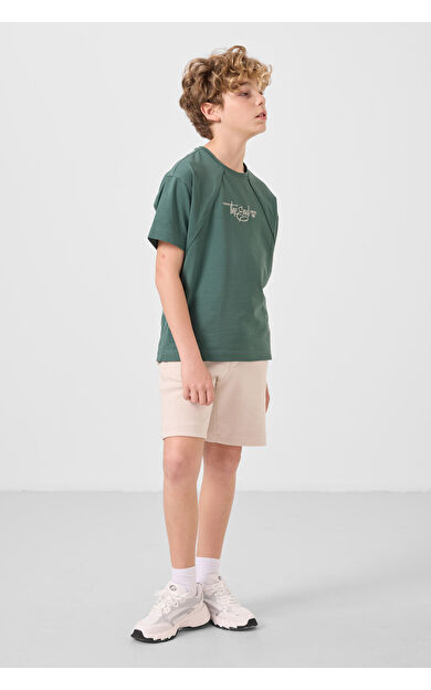 TommyLife Bej Pamuklu Yumuşak Dokulu Standart Fit Basic Erkek Çocuk Şort - 11293