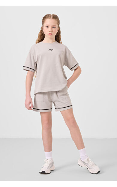 TommyLife Taş Pamuklu Yumuşak Dokulu Standart Fit Basic Kız Çocuk Şort Takım - 75183