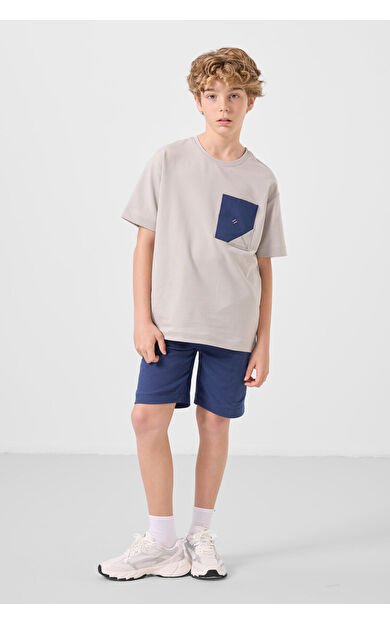 TommyLife Taş-Parlament Pamuklu Oversize Fit Dokuma Hafif Esnek Chino Erkek Çocuk Şort Takım - 11278