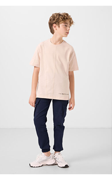 TommyLife Lacivert Standart Fit Dokuma Hafif Esnek Chino Erkek Çocuk Pantolon - 11271