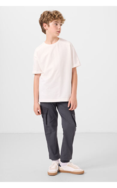 TommyLife Gri Standart Fit Dokuma Hafif Esnek Chino Erkek Çocuk Pantolon - 11271