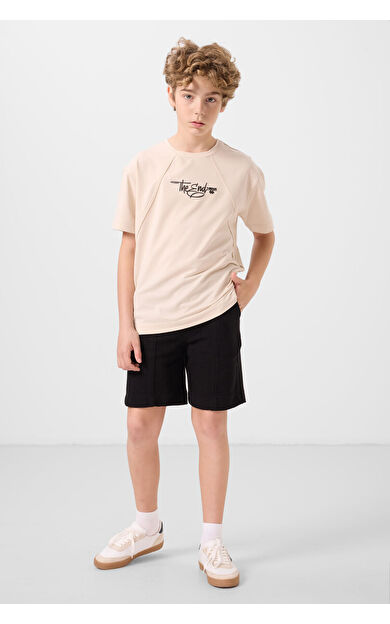 TommyLife Siyah Pamuklu Yumuşak Dokulu Standart Fit Basic Erkek Çocuk Şort - 11289