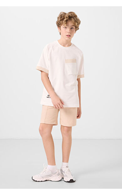 TommyLife Bej Pamuklu Yumuşak Dokulu Standart Fit Basic Erkek Çocuk Şort - 11289