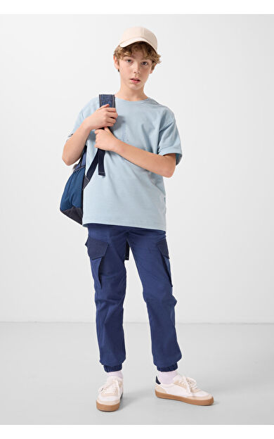 TommyLife Açık Mavi Pamuklu Yumuşak Dokulu Oversize Baskılı Erkek Çocuk T-Shirt - 11301