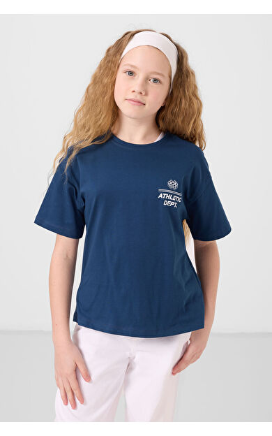 TommyLife Parlament Pamuklu O Yaka Oversize Fit Baskılı Kız Çocuk T-Shirt - 75178