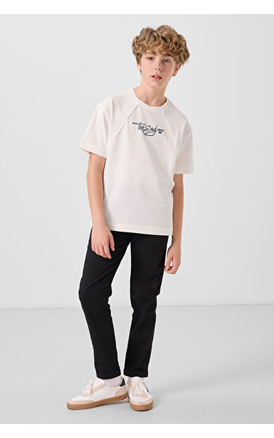 TommyLife Siyah Standart Fit Dokuma Hafif Esnek Chino Erkek Çocuk Pantolon - 11272