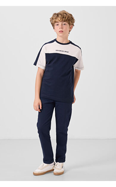 TommyLife Lacivert Standart Fit Dokuma Hafif Esnek Chino Erkek Çocuk Pantolon - 11272