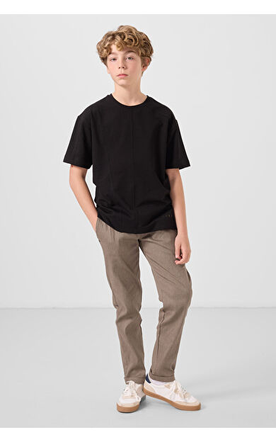 TommyLife Camel Standart Fit Dokuma Hafif Esnek Chino Erkek Çocuk Pantolon - 11272