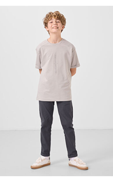 TommyLife Gri Standart Fit Dokuma Hafif Esnek Chino Erkek Çocuk Pantolon - 11272