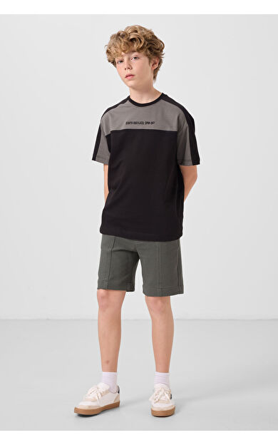 TommyLife Haki Pamuklu Yumuşak Dokulu Standart Fit Basic Erkek Çocuk Şort - 11289