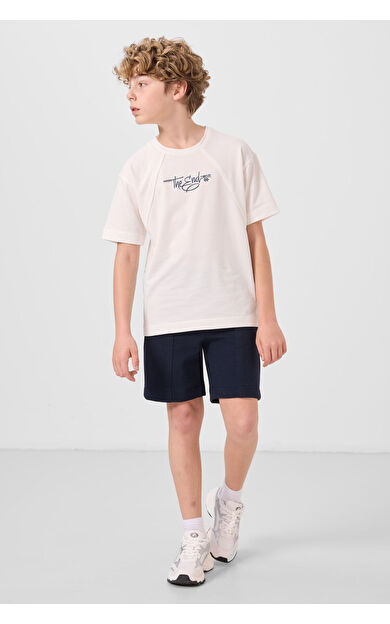 TommyLife Lacivert Pamuklu Yumuşak Dokulu Standart Fit Basic Erkek Çocuk Şort - 11289