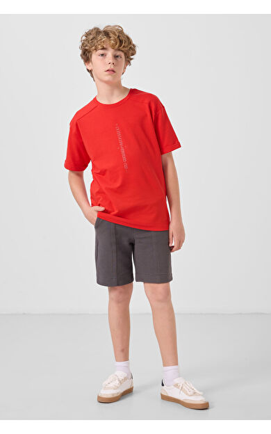 TommyLife Koyu Gri Pamuklu Yumuşak Dokulu Standart Fit Basic Erkek Çocuk Şort - 11289