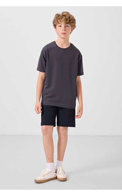 TommyLife Lacivert Pamuklu Yumuşak Dokulu Standart Fit Basic Erkek Çocuk Şort - 11293