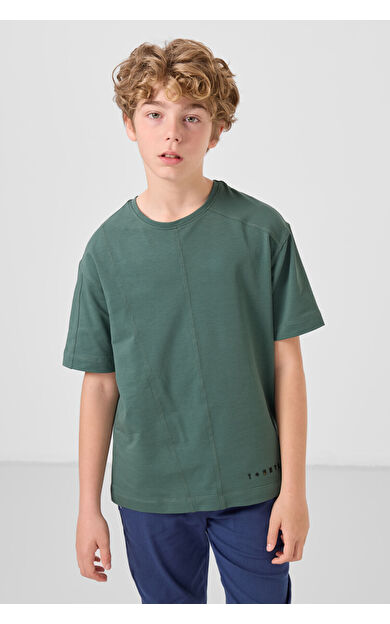 TommyLife Açık Yeşil Pamuklu Yumuşak Dokulu Oversize Basic Erkek Çocuk T-Shirt - 11297