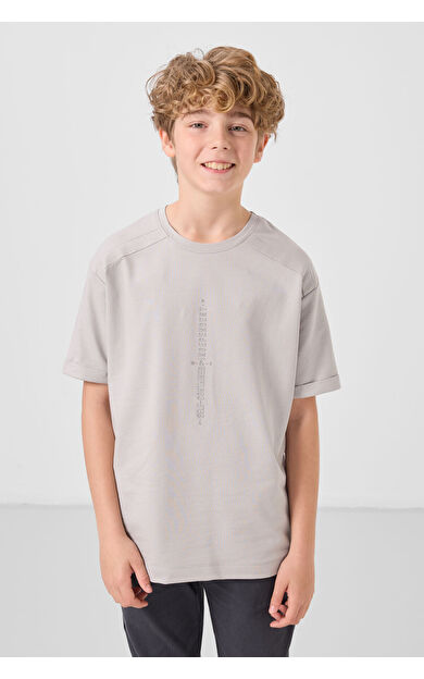 TommyLife Taş Pamuklu Yumuşak Dokulu Oversize Baskılı Erkek Çocuk T-Shirt - 11301