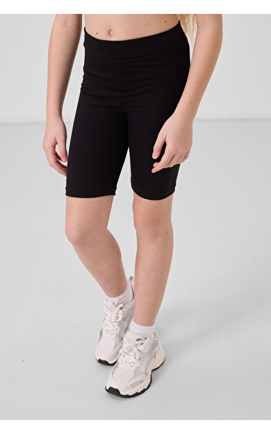 TommyLife Siyah Pamuklu Kısa Paça Standart Fit Basic Kız Çocuk Tayt - 75188