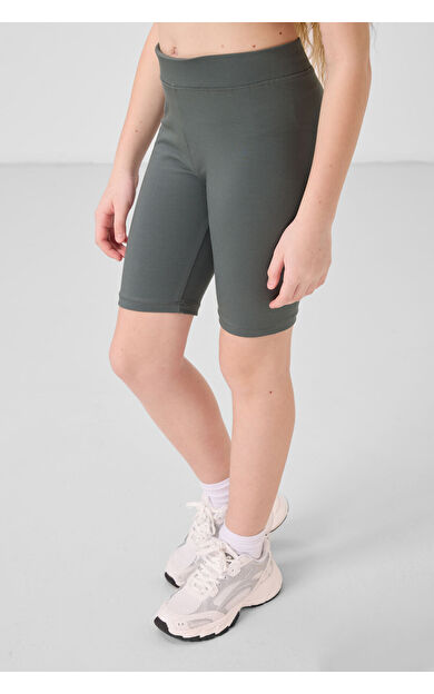 TommyLife Haki Pamuklu Kısa Paça Standart Fit Basic Kız Çocuk Tayt - 75188