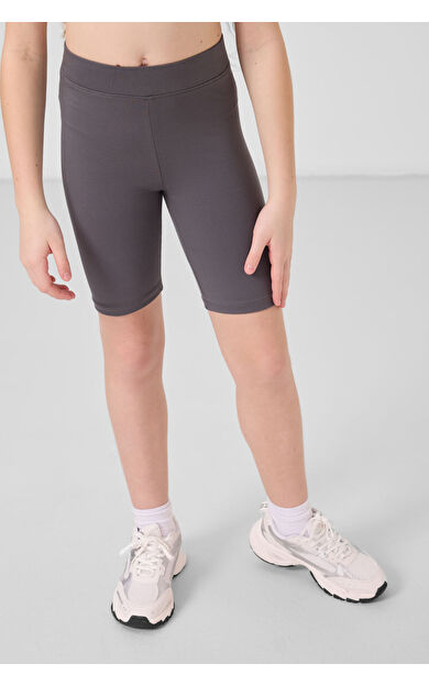 TommyLife Koyu Gri Pamuklu Kısa Paça Standart Fit Basic Kız Çocuk Tayt - 75188