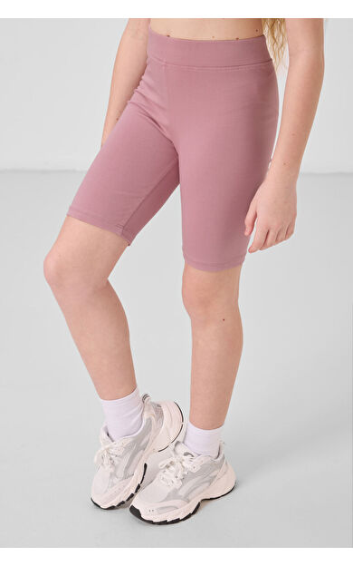 TommyLife Gül Kurusu Pamuklu Kısa Paça Standart Fit Basic Kız Çocuk Tayt - 75188
