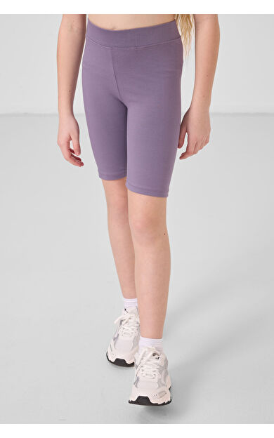 TommyLife Eflatun Pamuklu Kısa Paça Standart Fit Basic Kız Çocuk Tayt - 75188