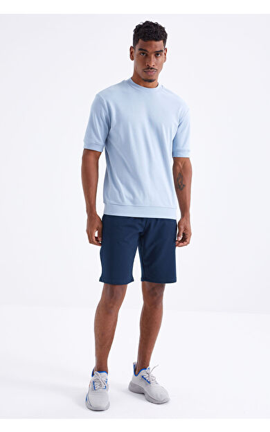 TommyLife İndigo Bağcıklı Standart Kalıp Basic Erkek Şort - 81212