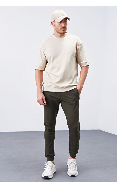TommyLife Haki Fermuar Cepli Dar Kalıp  Jogger Erkek Eşofman Alt - 84343