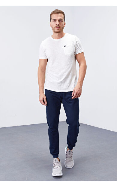TommyLife İndigo Fermuar Cepli Dar Kalıp  Jogger Erkek Eşofman Alt - 84343