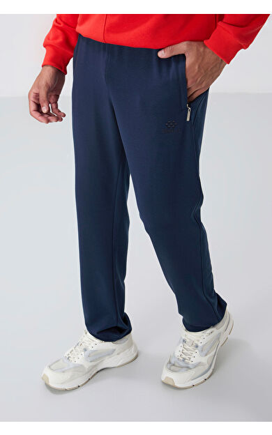TommyLife İndigo Fermuar Cepli Dar Kalıp Klasik Paça Erkek Eşofman Alt - 84669