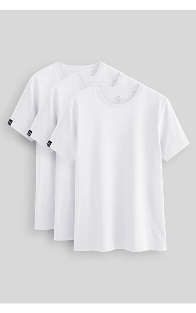 TommyLife Standart Fit Basic O Yaka  3lü Paket Beyaz Erkek T-Shirt  87911