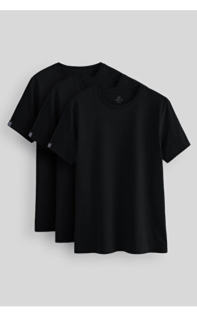 TommyLife Standart Fit Basic O Yaka  3lü Paket Siyah Erkek T-Shirt  87911