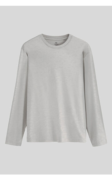 TommyLife Gri Melanj Standart Fit Basic O Yaka Uzun Kollu İnce Erkek T-Shirt - 87997
