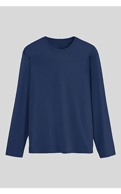 TommyLife İndigo Standart Fit Basic O Yaka Uzun Kollu İnce Erkek T-Shirt - 87997
