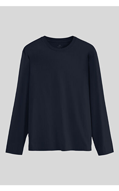 TommyLife Lacivert Standart Fit Basic O Yaka Uzun Kollu İnce Erkek T-Shirt - 87997