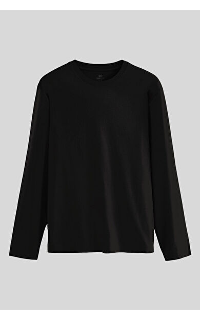 TommyLife Siyah Standart Fit Basic O Yaka Uzun Kollu İnce Erkek T-Shirt - 87997
