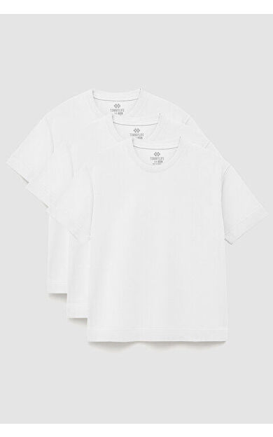 TommyLife Basic O Yaka Büyük Beden  3lü Paket Beyaz Erkek T-Shirt  88072