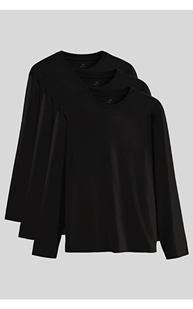 TommyLife Standart Fit Basic O Yaka  3lü Paket Siyah Erkek T-Shirt  87997