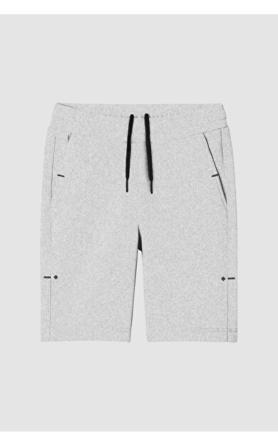 TommyLife Gri Melanj Rahat Form Bağcıklı Cep Detaylı Battal Büyük Beden Erkek Şort - 81297