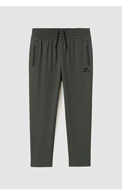 TommyLife Haki Fermuarlı Klasik Paça Battal Büyük Beden Erkek Eşofman Altı - 84947