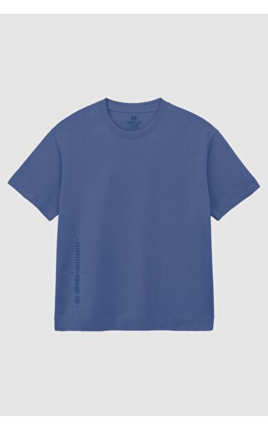 TommyLife Koyu Mavi Baskılı O Yaka Rahat Form Battal Büyük Beden Erkek T-Shirt - 88472